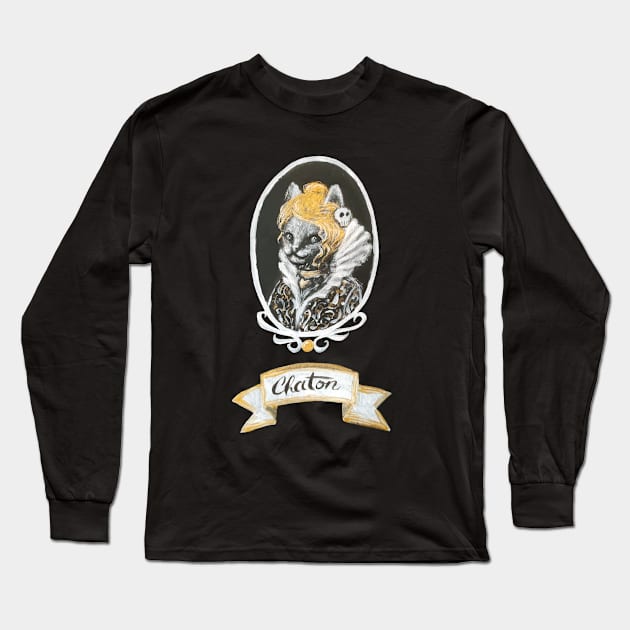 Miss Chaton, victorian portrait Long Sleeve T-Shirt by Cleyvonslay